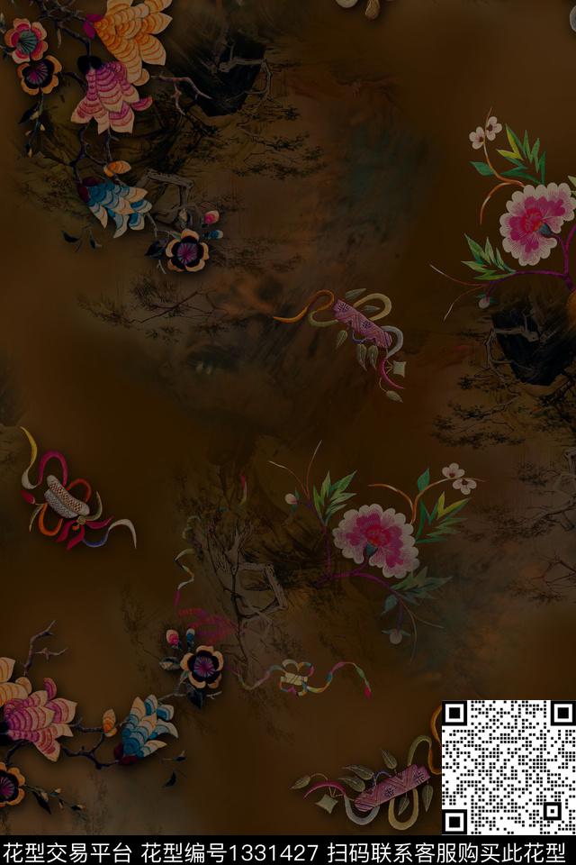 香云纱旗袍中国风数码印花华亿平台下载（图片编号: 1331427） - 瓦栏（Walan）