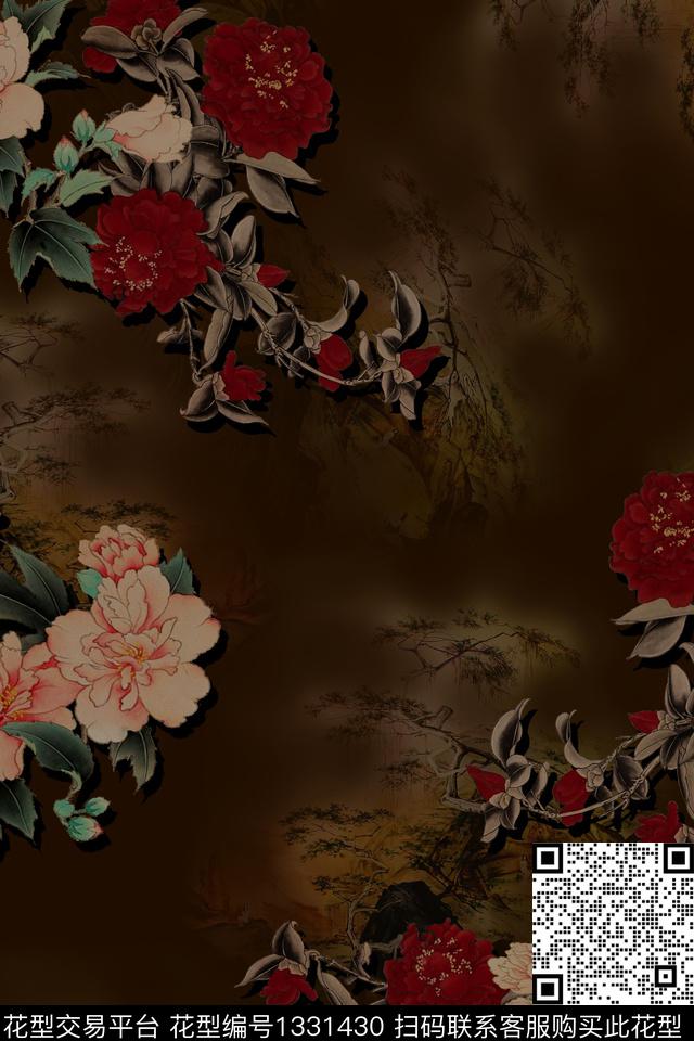 香云纱旗袍中国风数码印花华亿平台下载（图片编号: 1331430） - 瓦栏（Walan）