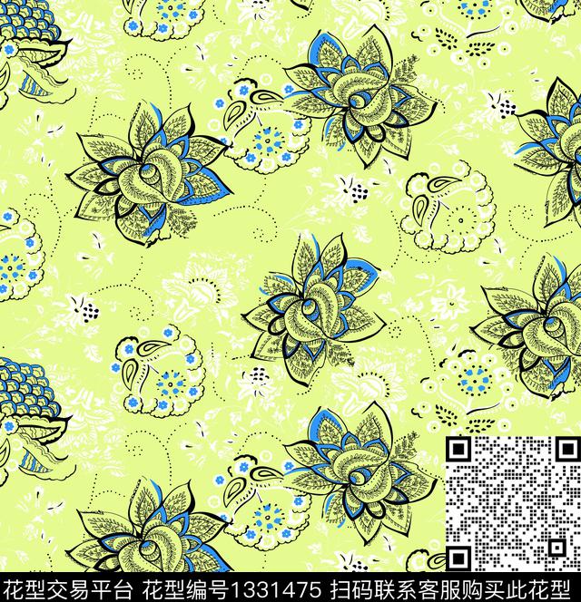 苎麻连衣裙淘宝华亿平台碎花裙系列传统印花华亿平台下载（图片编号: 1331475） - 瓦栏（Walan）