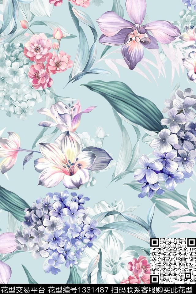 花卉雪纺大牌风数码印花华亿平台下载（图片编号: 1331487） - 瓦栏（Walan）