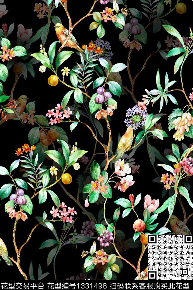 水果鸟雪纺数码印花华亿平台下载（图片编号: 1331498） - 瓦栏（Walan）