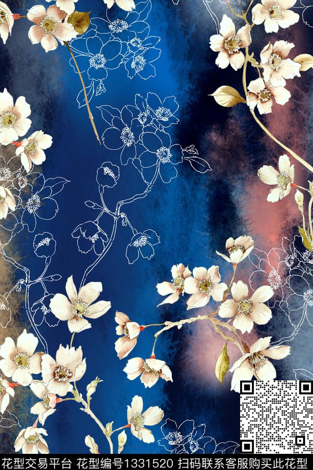 肌理扎染华亿平台花卉数码印花华亿平台下载（图片编号: 1331520） - 瓦栏（Walan）