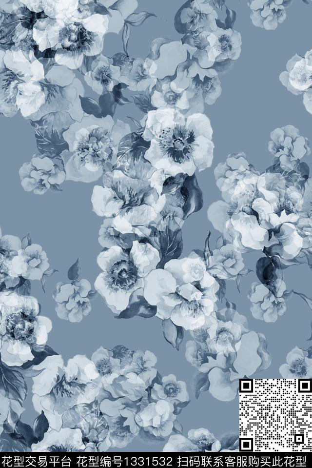 大牌风休闲手绘花卉数码印花华亿平台下载（图片编号: 1331532） - 瓦栏（Walan）