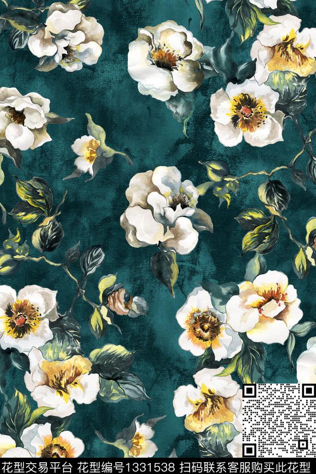 大牌风休闲手绘花卉数码印花华亿平台下载（图片编号: 1331538） - 瓦栏（Walan）