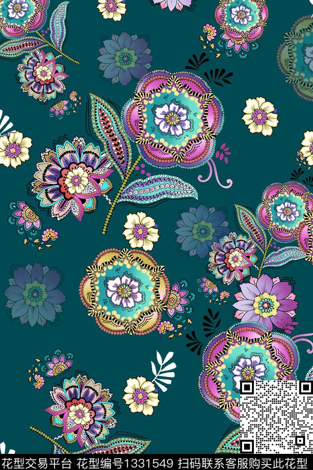 时尚真丝民族风元素数码印花华亿平台下载（图片编号: 1331549） - 瓦栏（Walan）