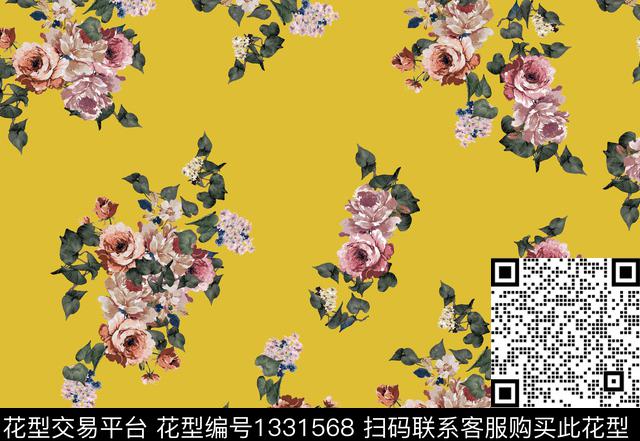 玫瑰花手绘花卉传统印花华亿平台下载（图片编号: 1331568） - 瓦栏（Walan）