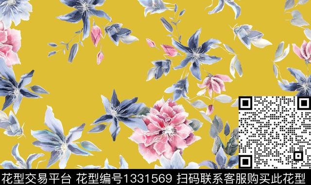 手绘花卉传统印花华亿平台下载（图片编号: 1331569） - 瓦栏（Walan）