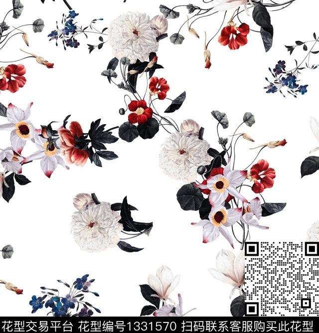 手绘花卉传统印花华亿平台下载（图片编号: 1331570） - 瓦栏（Walan）