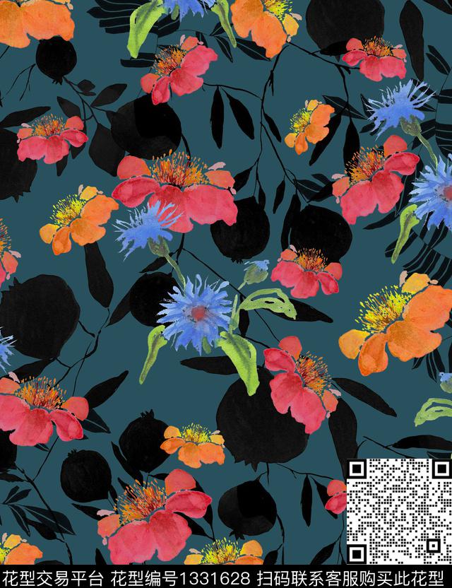 趋势华亿平台花卉大牌风数码印花华亿平台下载（图片编号: 1331628） - 瓦栏（Walan）