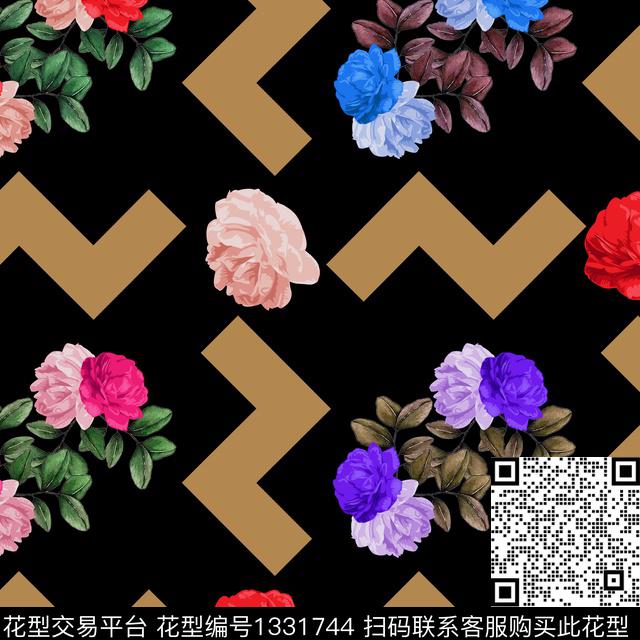 数码华亿平台几何鲜花数码印花华亿平台下载（图片编号: 1331744） - 瓦栏（Walan）