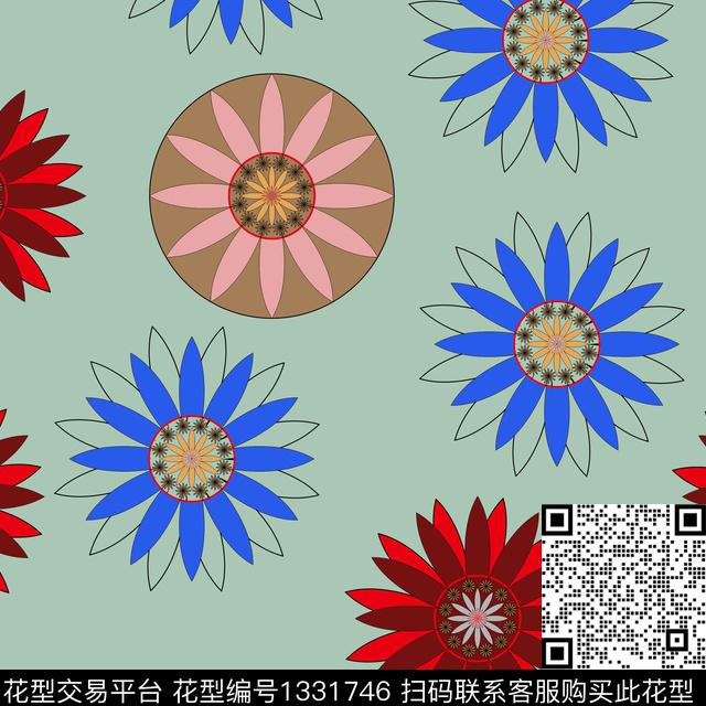 几何花卉数码华亿平台大牌风数码印花华亿平台下载（图片编号: 1331746） - 瓦栏（Walan）