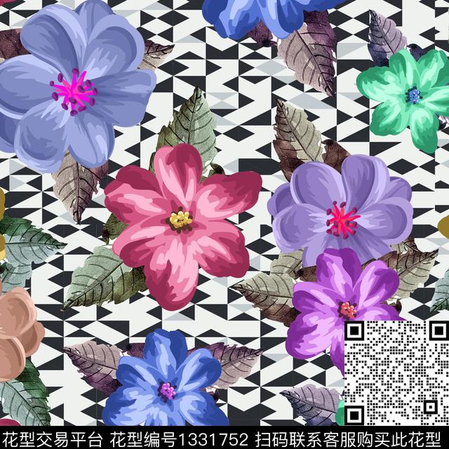 数码华亿平台几何鲜花数码印花华亿平台下载（图片编号: 1331752） - 瓦栏（Walan）