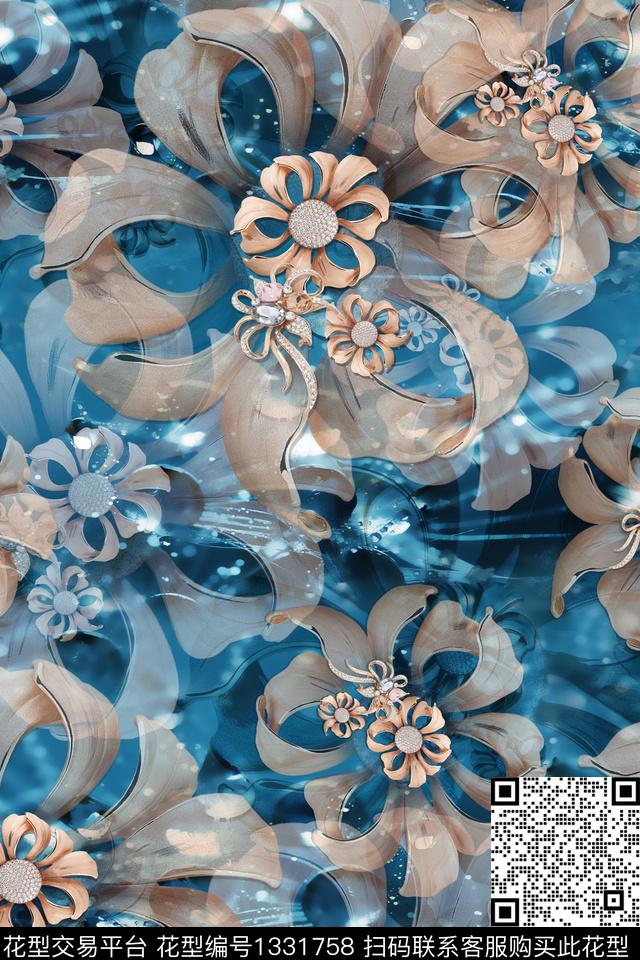 数码华亿平台抽象花卉春夏华亿平台数码印花华亿平台下载（图片编号: 1331758） - 瓦栏（Walan）