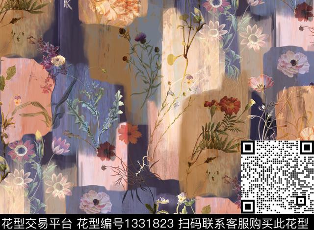 几何水彩笔刷标本花卉数码印花华亿平台下载（图片编号: 1331823） - 瓦栏（Walan）