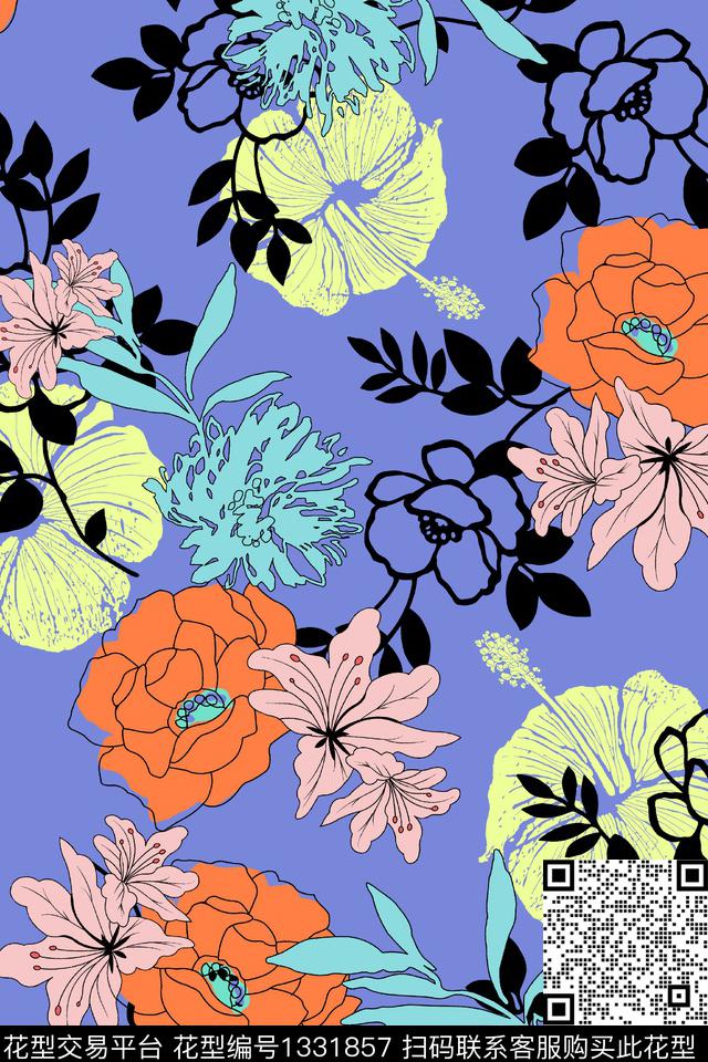 趋势华亿平台彩底花卉花卉传统印花华亿平台下载（图片编号: 1331857） - 瓦栏（Walan）