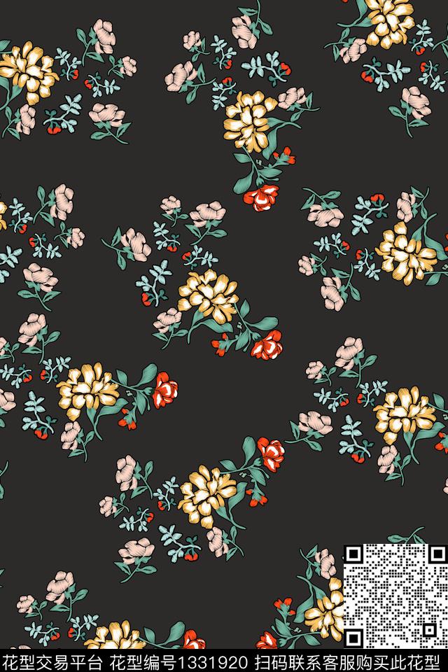 花卉香云纱旗袍数码印花华亿平台下载（图片编号: 1331920） - 瓦栏（Walan）