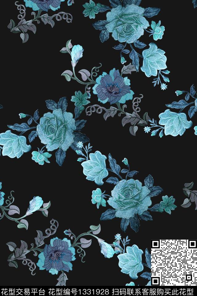 花卉香云纱旗袍数码印花华亿平台下载（图片编号: 1331928） - 瓦栏（Walan）