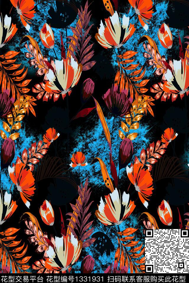 花卉香云纱旗袍数码印花华亿平台下载（图片编号: 1331931） - 瓦栏（Walan）