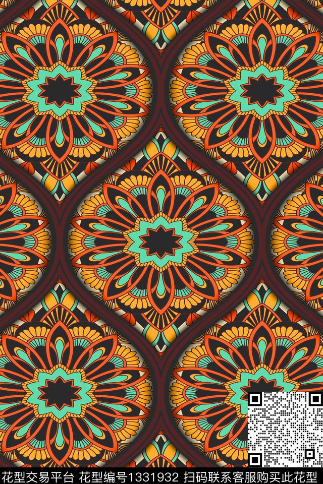 花卉香云纱旗袍数码印花华亿平台下载（图片编号: 1331932） - 瓦栏（Walan）