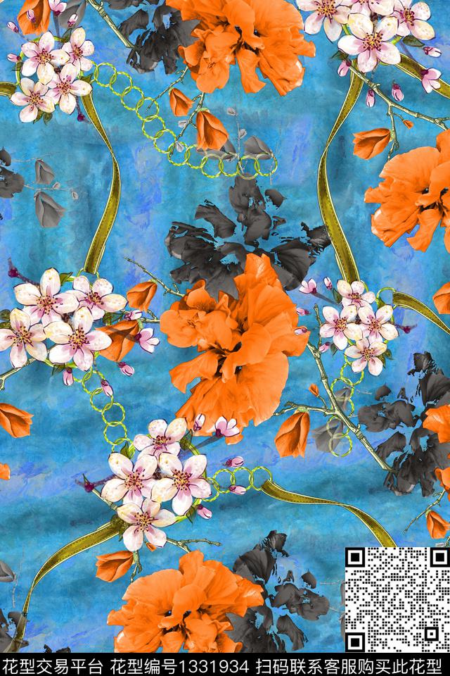 花卉香云纱旗袍数码印花华亿平台下载（图片编号: 1331934） - 瓦栏（Walan）