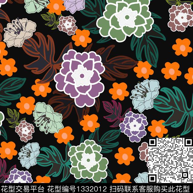 鲜花花卉大牌风传统印花华亿平台下载（图片编号: 1332012） - 瓦栏（Walan）