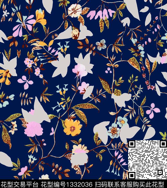 花卉蝴蝶虞美人小清新传统印花华亿平台下载（图片编号: 1332036） - 瓦栏（Walan）