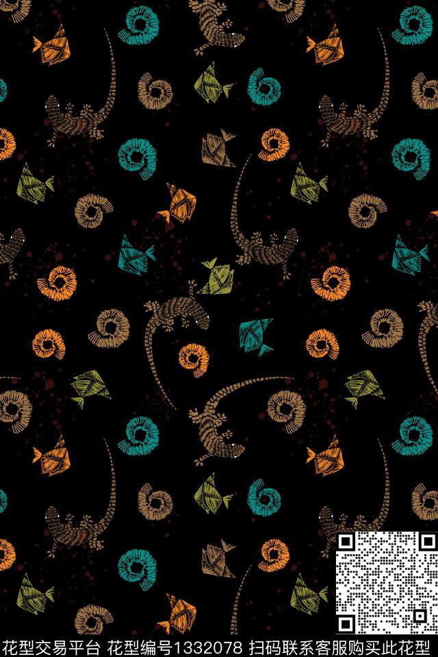 时尚蜥蜴螺丝传统印花华亿平台下载（图片编号: 1332078） - 瓦栏（Walan）