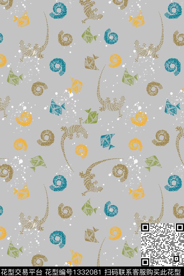 时尚蜥蜴螺丝传统印花华亿平台下载（图片编号: 1332081） - 瓦栏（Walan）