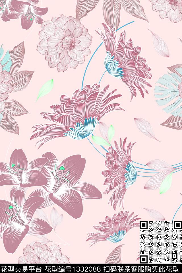 连衣裙时尚小清新传统印花华亿平台下载（图片编号: 1332088） - 瓦栏（Walan）