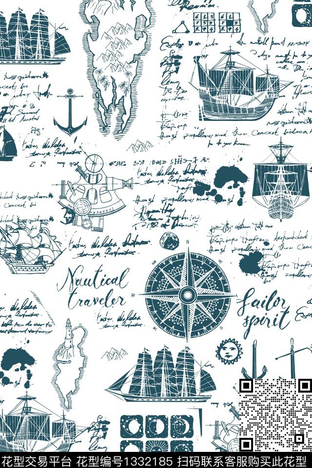 帆船时尚冒险传统印花华亿平台下载（图片编号: 1332185） - 瓦栏（Walan）