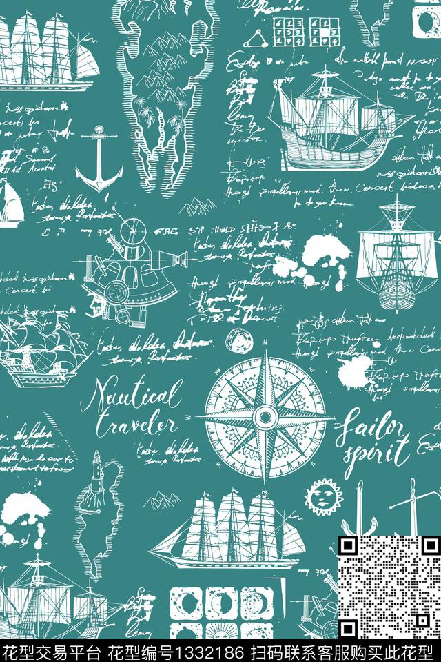 帆船时尚冒险传统印花华亿平台下载（图片编号: 1332186） - 瓦栏（Walan）