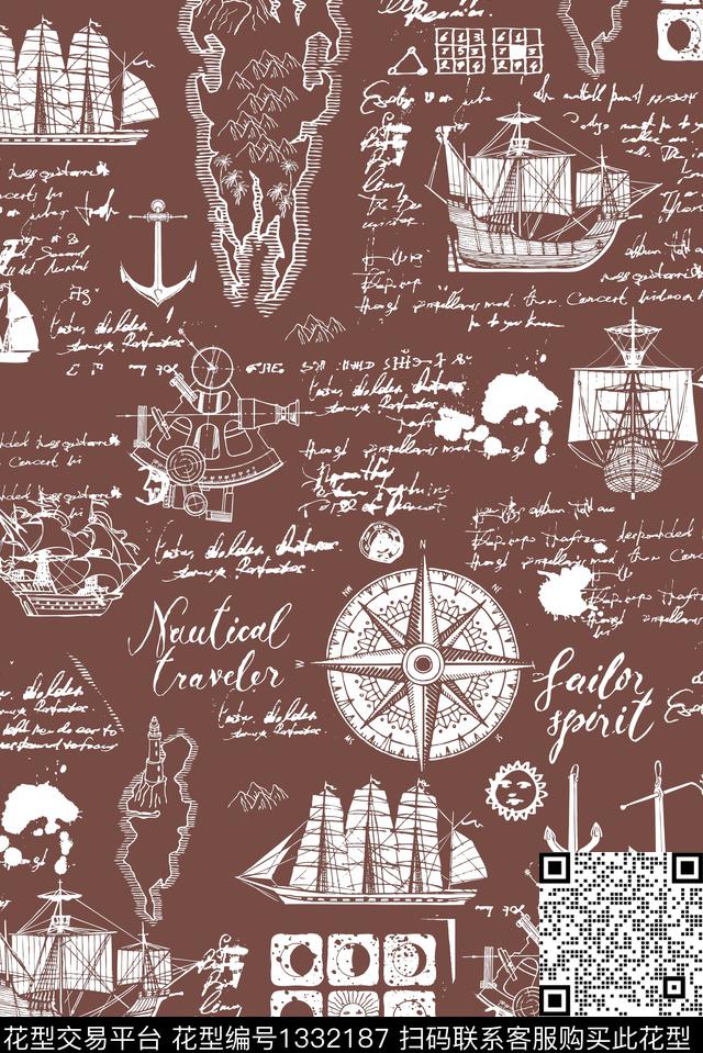 帆船时尚冒险传统印花华亿平台下载（图片编号: 1332187） - 瓦栏（Walan）