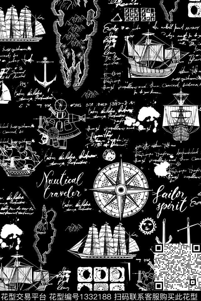 帆船时尚冒险传统印花华亿平台下载（图片编号: 1332188） - 瓦栏（Walan）
