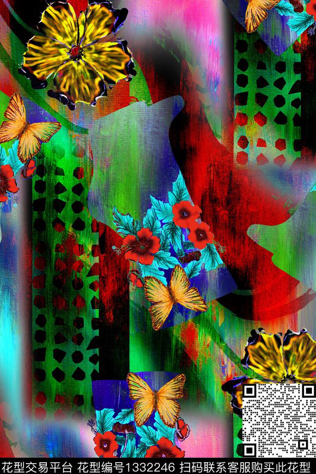 花卉蝴蝶油画华亿平台秋冬华亿平台数码印花华亿平台下载（图片编号: 1332246） - 瓦栏（Walan）