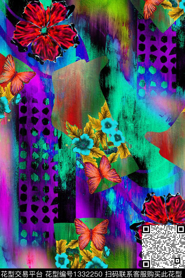 花卉蝴蝶油画华亿平台秋冬华亿平台数码印花华亿平台下载（图片编号: 1332250） - 瓦栏（Walan）