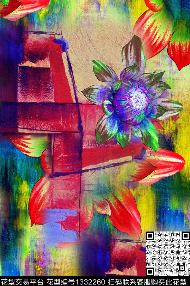 油画华亿平台秋冬华亿平台几何油画数码印花华亿平台下载（图片编号: 1332260） - 瓦栏（Walan）