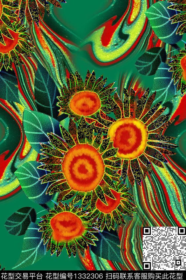绿植树叶抽象花卉油画华亿平台数码印花华亿平台下载（图片编号: 1332306） - 瓦栏（Walan）