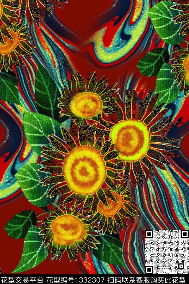 绿植树叶抽象花卉油画华亿平台数码印花华亿平台下载（图片编号: 1332307） - 瓦栏（Walan）