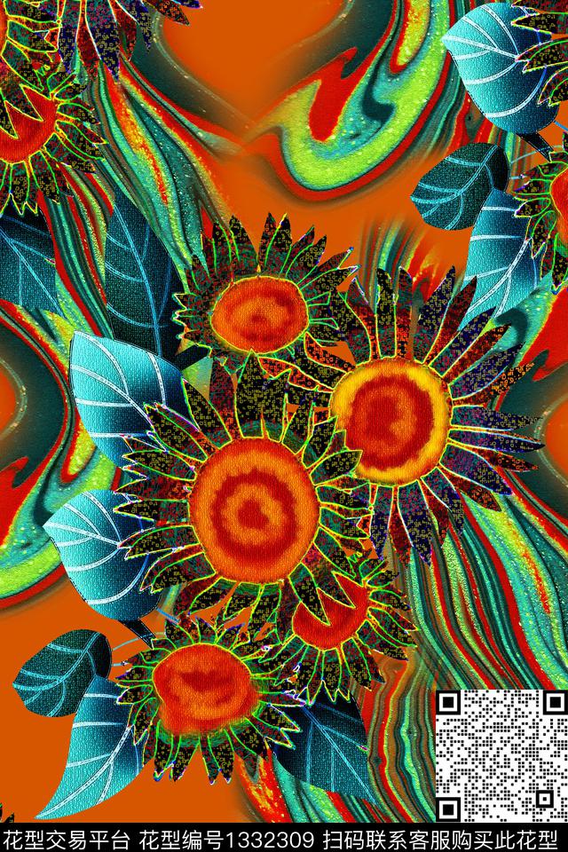 绿植树叶抽象花卉油画华亿平台数码印花华亿平台下载（图片编号: 1332309） - 瓦栏（Walan）