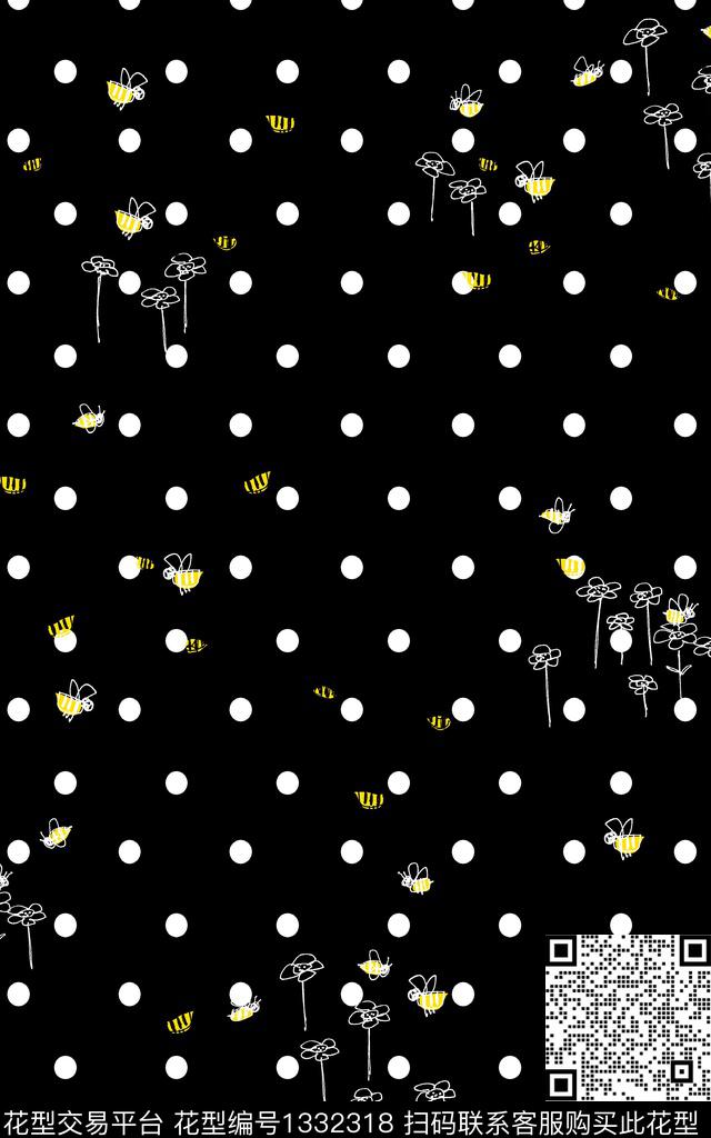 蜜蜂雪纺小清新传统印花华亿平台下载（图片编号: 1332318） - 瓦栏（Walan）