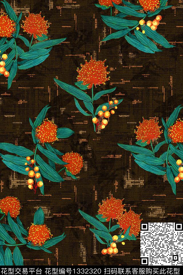 大牌风休闲手绘花卉数码印花华亿平台下载（图片编号: 1332320） - 瓦栏（Walan）
