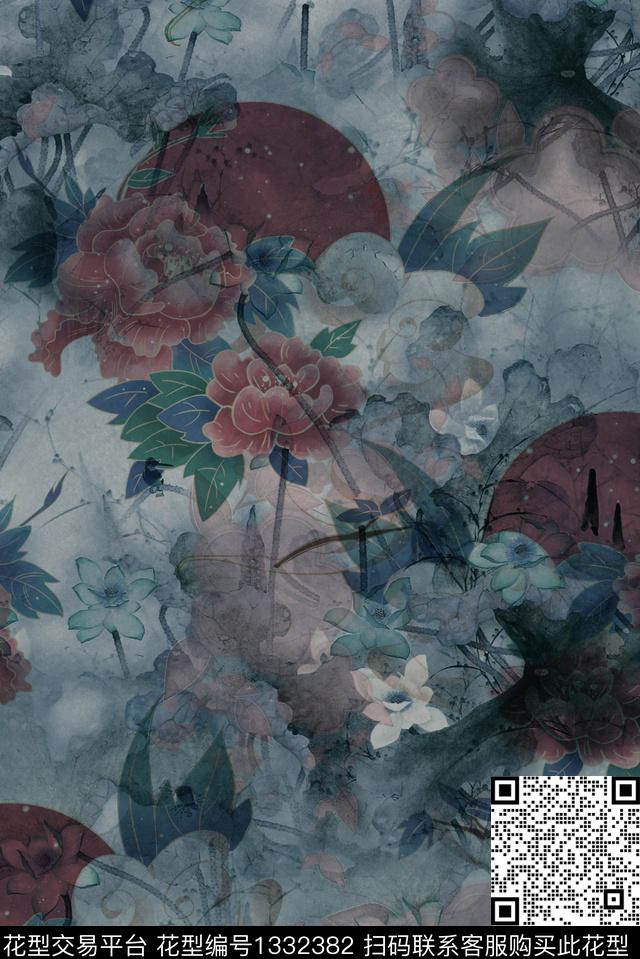 花卉香云纱暗纹底数码印花华亿平台下载（图片编号: 1332382） - 瓦栏（Walan）