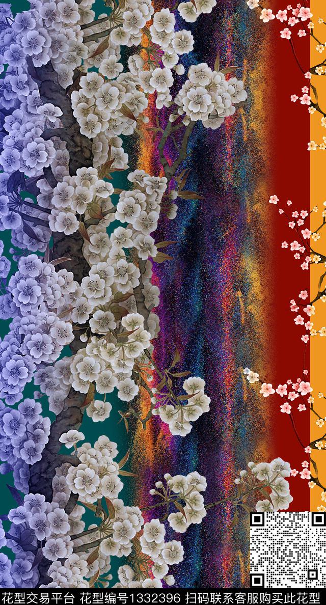 梅花底纹真丝数码印花华亿平台下载（图片编号: 1332396） - 瓦栏（Walan）