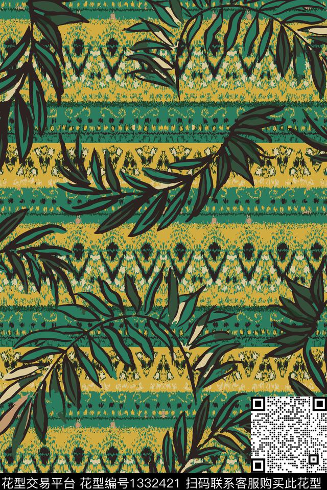 绿植树叶抽象花卉扎染华亿平台传统印花华亿平台下载（图片编号: 1332421） - 瓦栏（Walan）