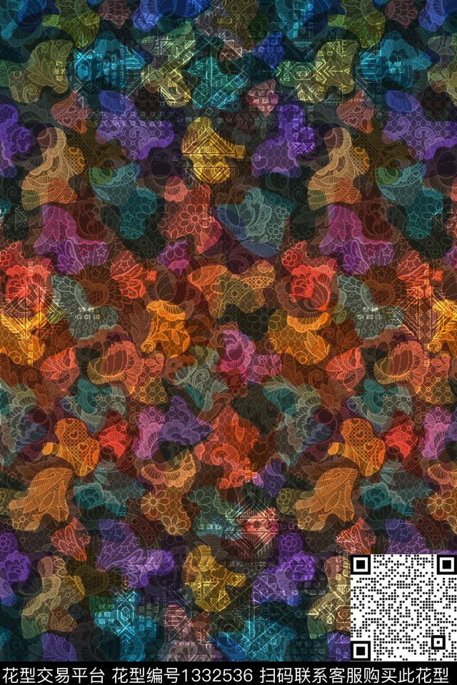花卉抽象蕾丝底纹传统印花华亿平台下载（图片编号: 1332536） - 瓦栏（Walan）