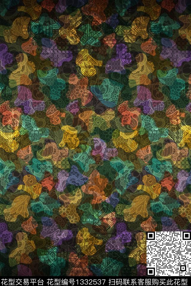 花卉抽象蕾丝底纹传统印花华亿平台下载（图片编号: 1332537） - 瓦栏（Walan）