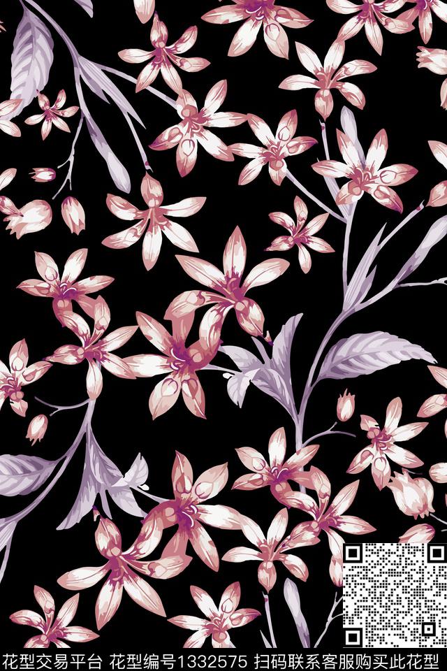 绿植树叶花卉小碎花数码印花华亿平台下载（图片编号: 1332575） - 瓦栏（Walan）