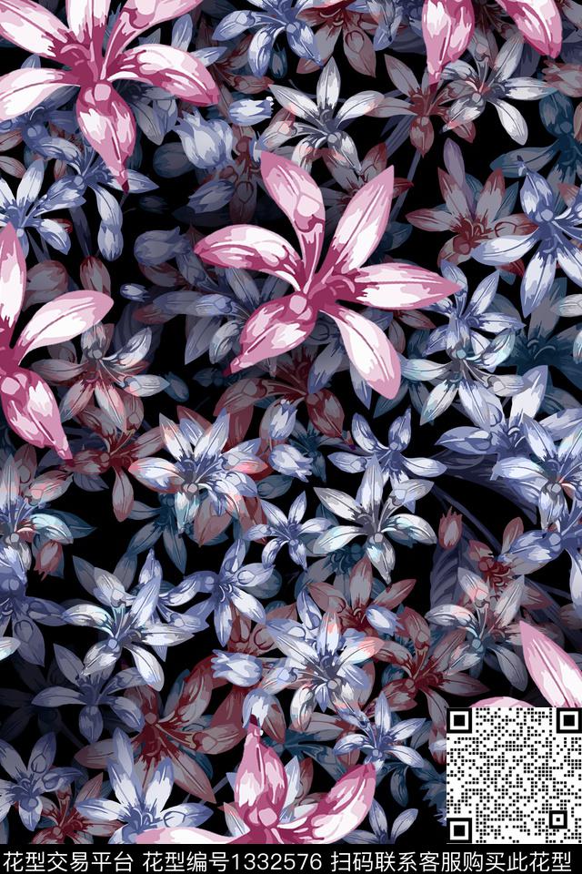 花卉大牌风大花数码印花华亿平台下载（图片编号: 1332576） - 瓦栏（Walan）
