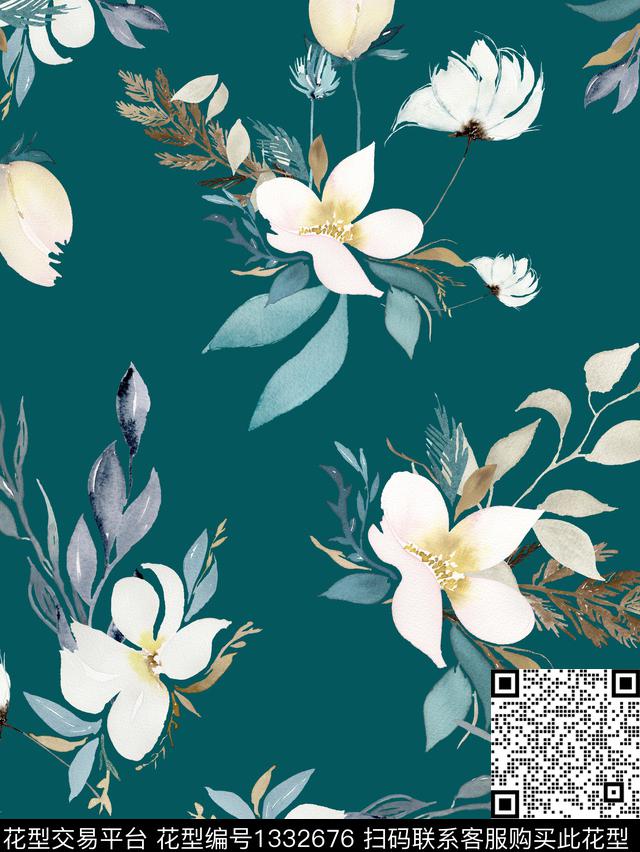 水彩花卉抽象数码印花华亿平台下载（图片编号: 1332676） - 瓦栏（Walan）