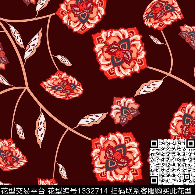 鲜花花卉大牌风传统印花华亿平台下载（图片编号: 1332714） - 瓦栏（Walan）